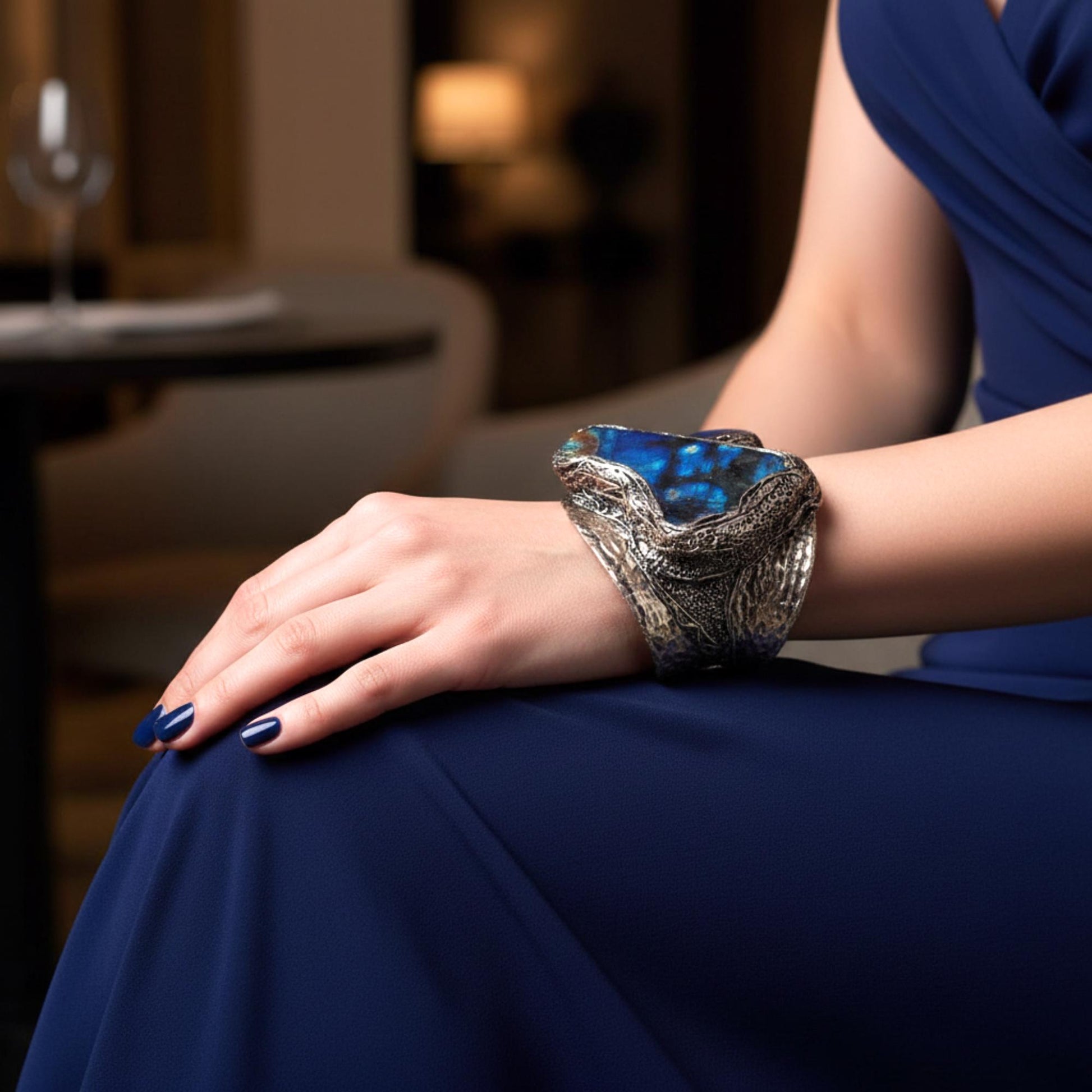 Blue Labradorite Chunky Cuff Bracelet -  Unique Statement Bracelet