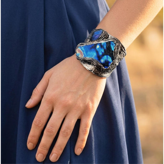 Blue Labradorite Chunky Cuff Bracelet -  Unique Statement Bracelet