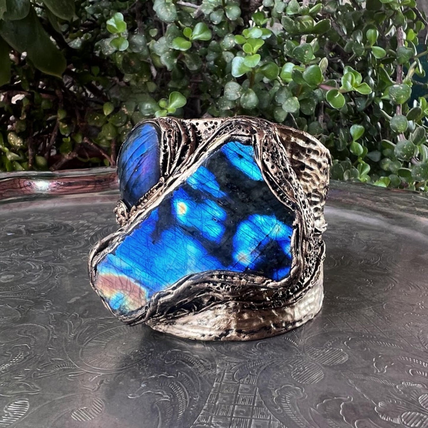 Blue Labradorite Chunky Cuff Bracelet -  Unique Statement Bracelet