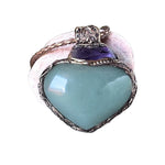 Green Aventurine Amethyst Pendant Necklace -  Large Heart Crystal Amulet