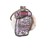 Leopard Skin Jasper Raw Ruby and Cherry Quartz Large Stone Pendant Necklace