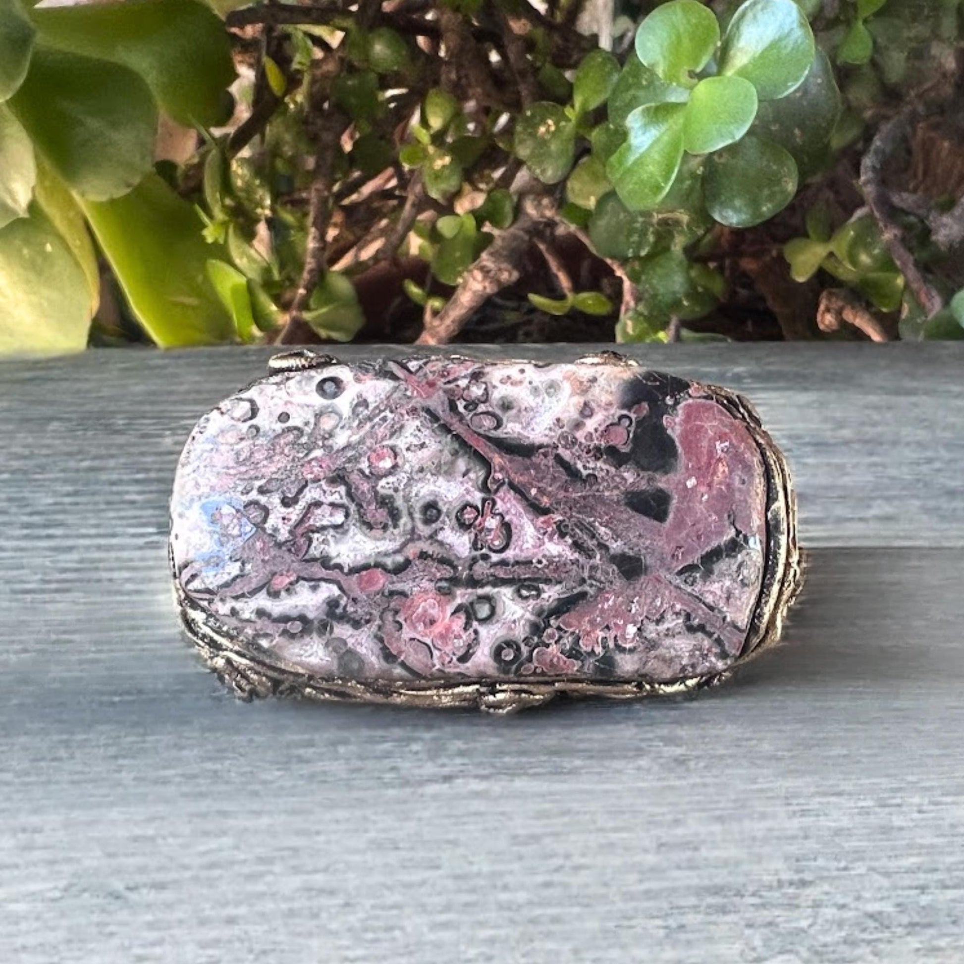 Leopard Skin Jasper Raw Ruby and Cherry Quartz Large Stone Pendant Necklace