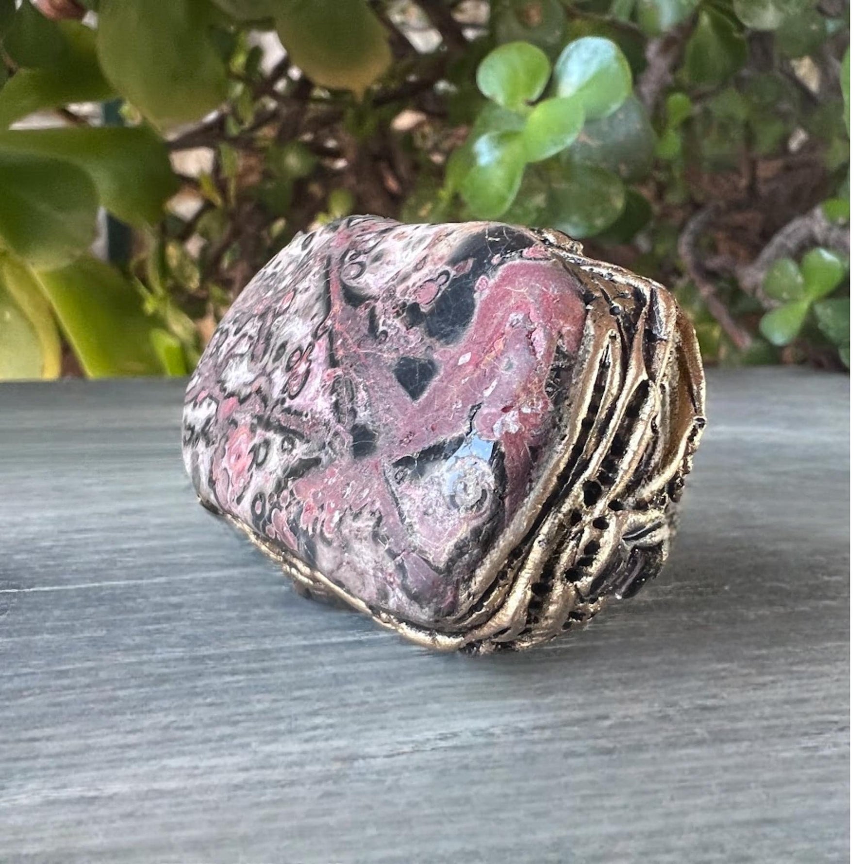 Leopard Skin Jasper Chunky Ring -  Oversized Pink Stone Cocktail Ring