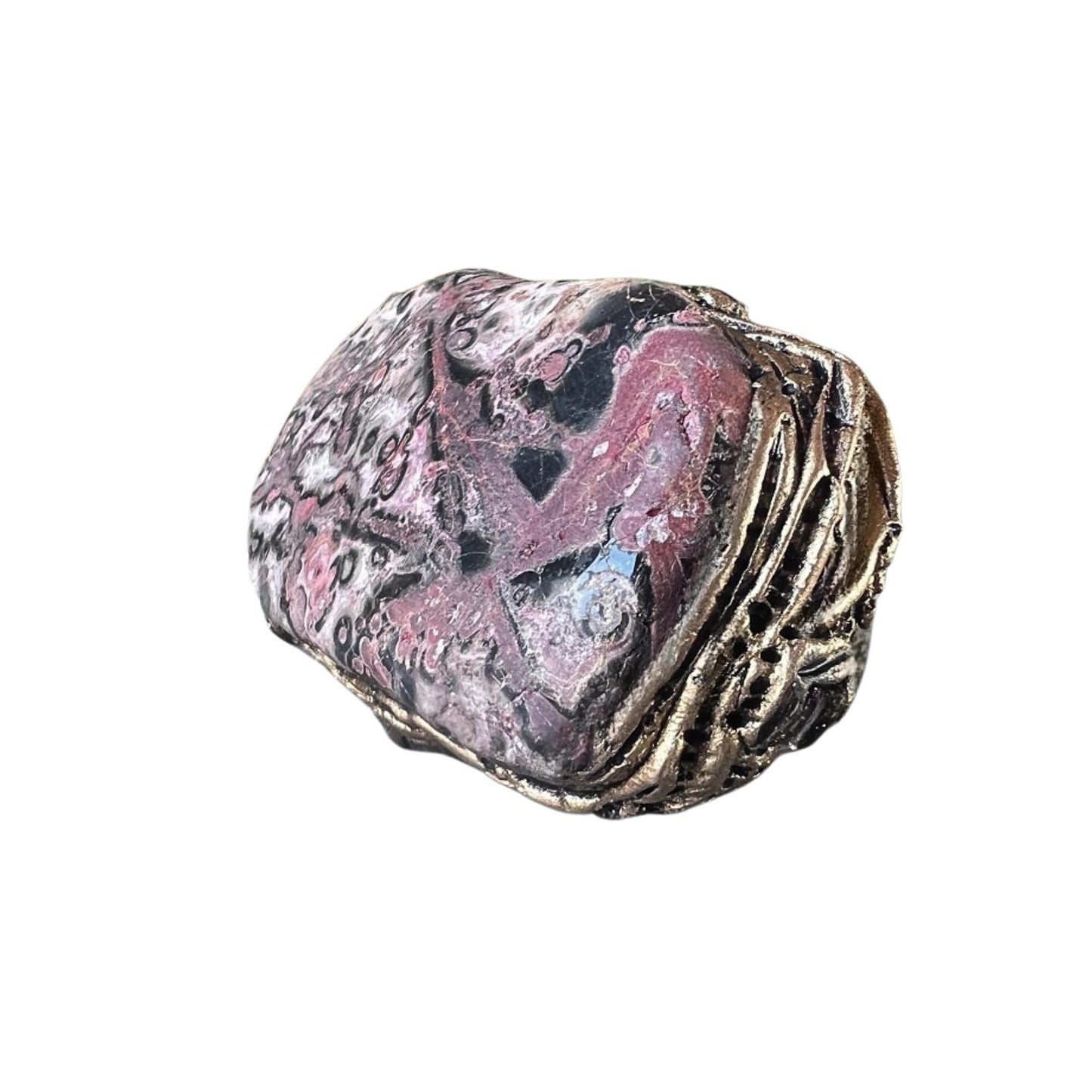 Leopard Skin Jasper Chunky Ring -  Oversized Pink Stone Cocktail Ring