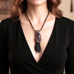 Protection Raw Crystal Amulet Pendant Necklace with Black Kyanite and Amethyst spiritual gifts