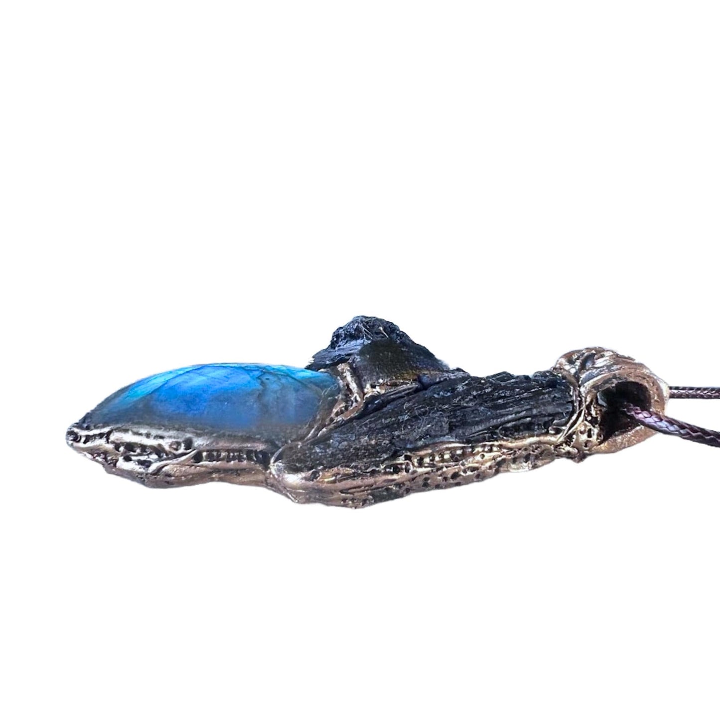 Labradorite Black Kyanite and Hematite Pendant Necklace -  Empath Protection Amulet