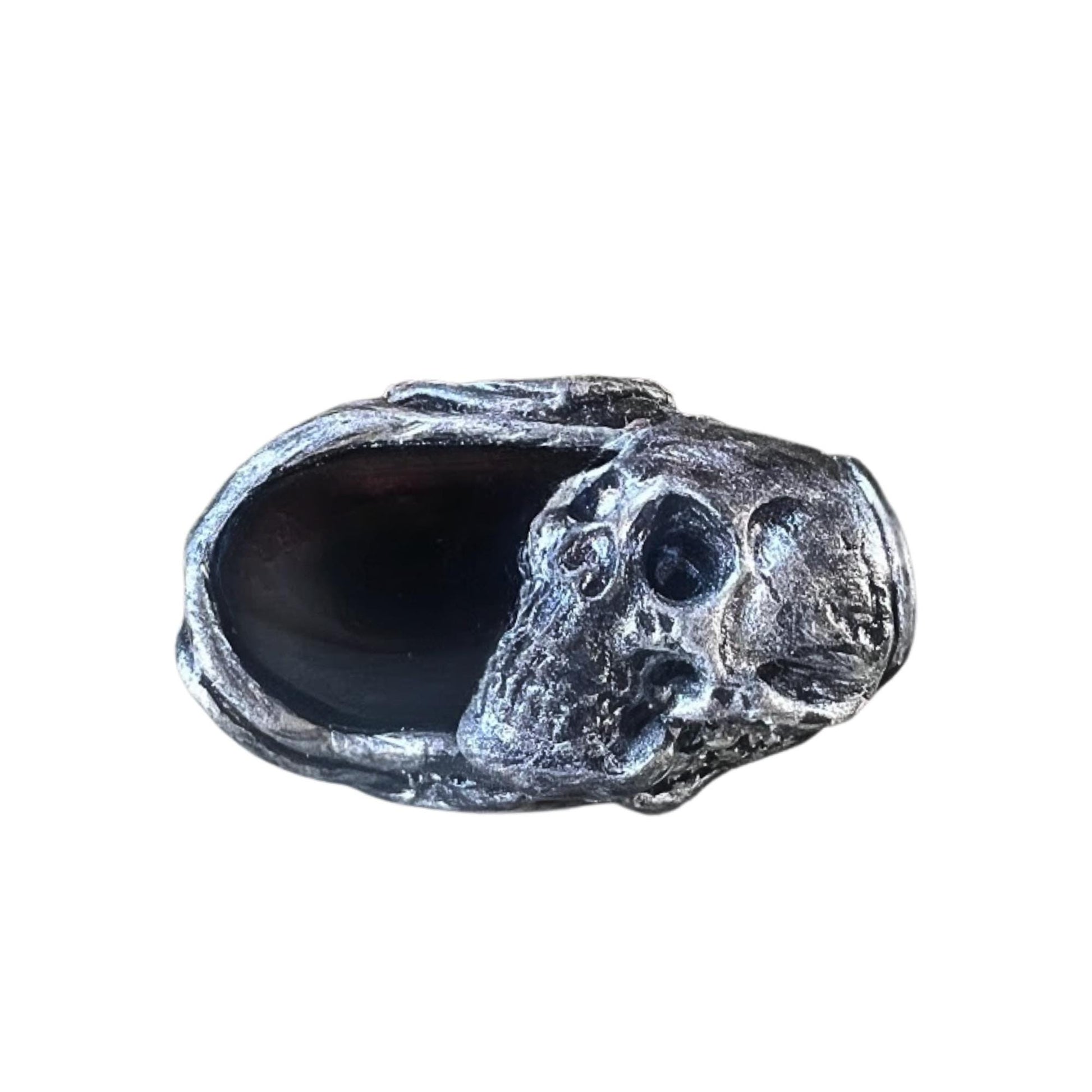Black Onyx Skull Ring -  Gothic Sculptural Statement Ring for Women