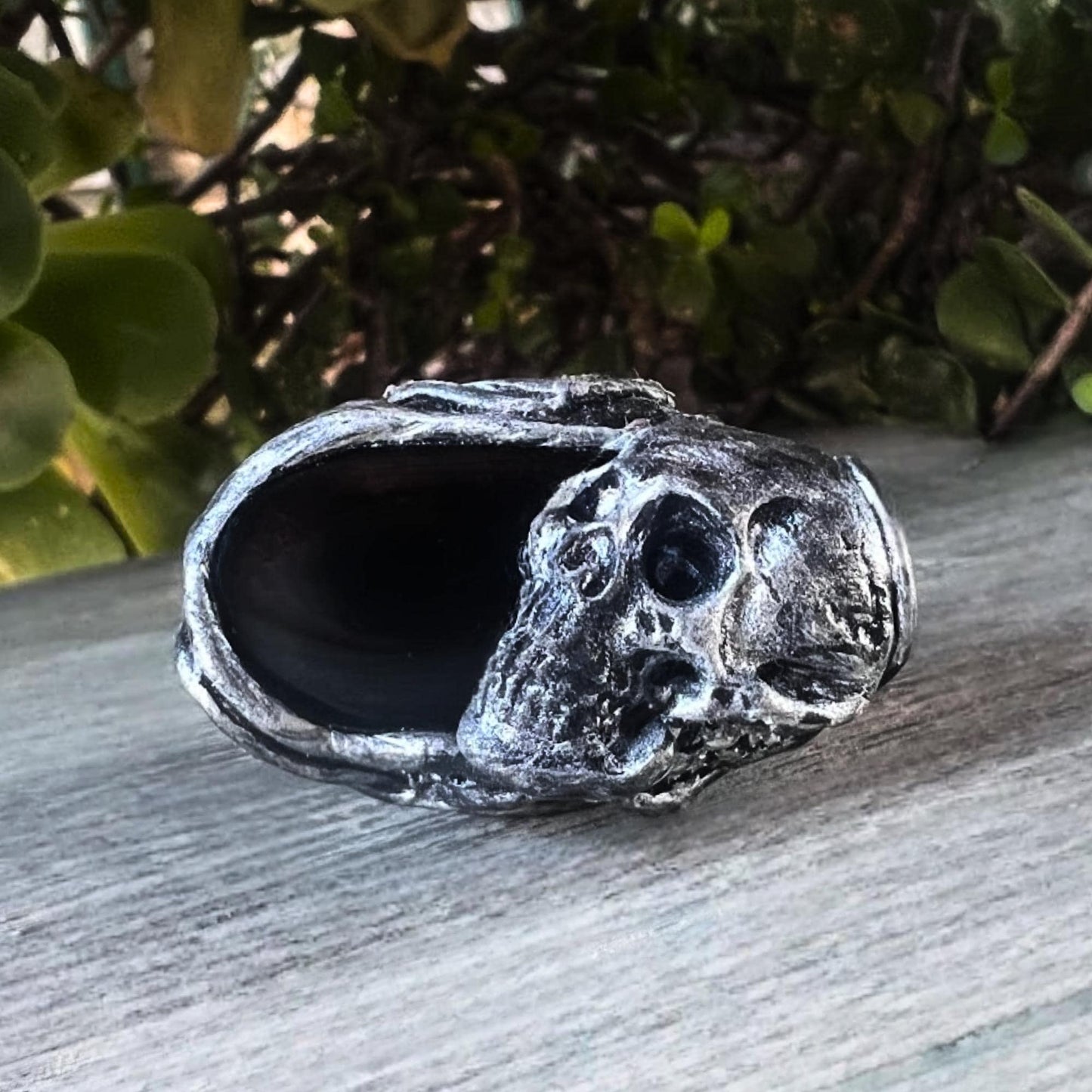 Black Onyx Skull Ring -  Gothic Sculptural Statement Ring for Women