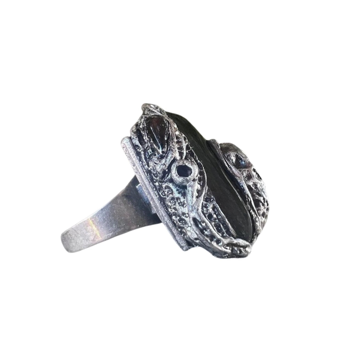 Black Onyx Skull Ring -  Gothic Sculptural Statement Ring for Women