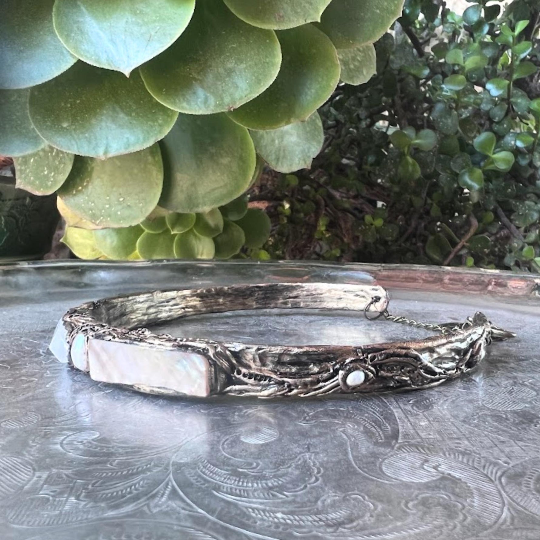 Mother of Pearl Statement Choker Necklace with Quartz and Baroque Pearls