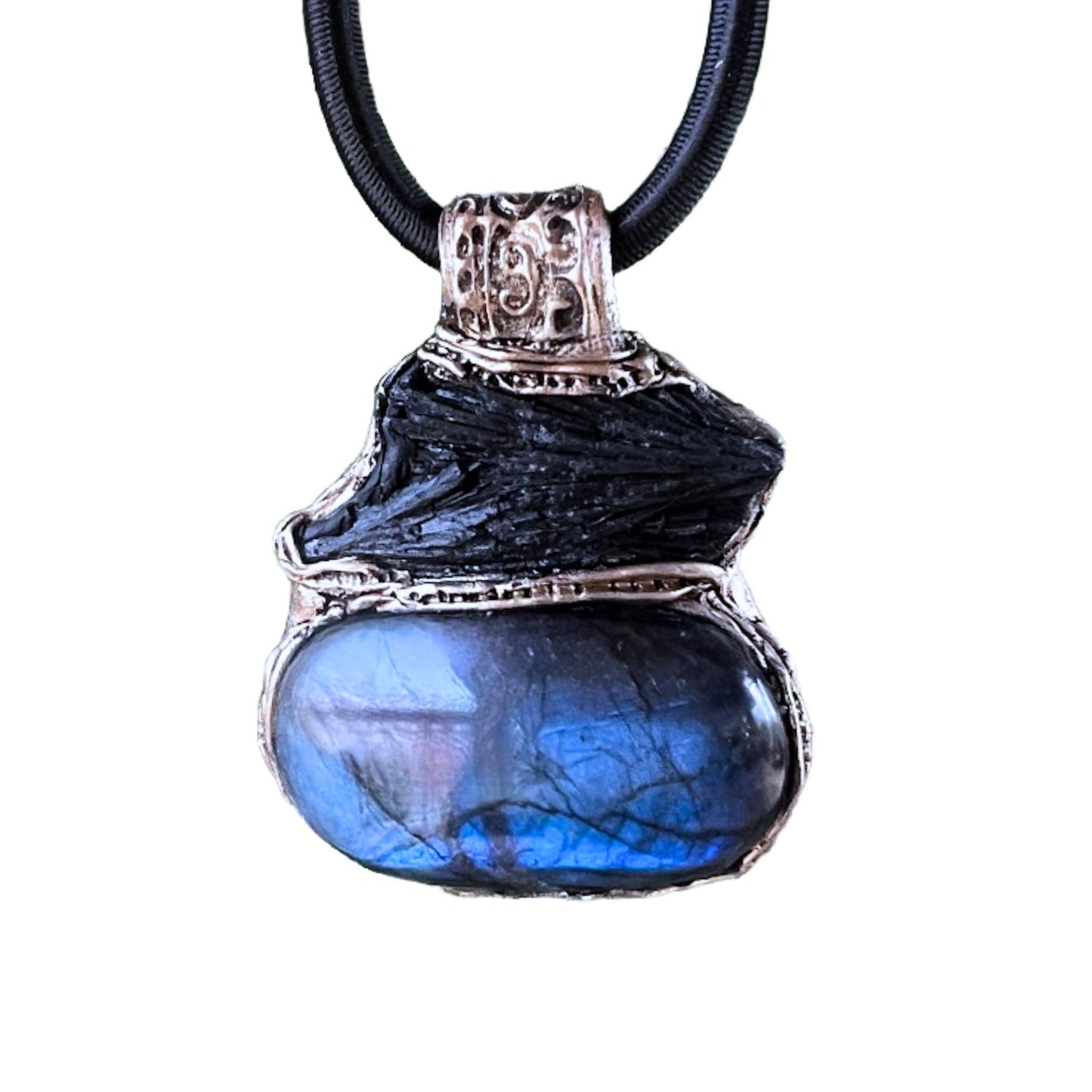 Labradorite and Black Kyanite Choker Necklace -  Large Stone Protection Amulet