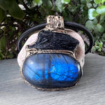 Labradorite and Black Kyanite Choker Necklace -  Large Stone Protection Amulet