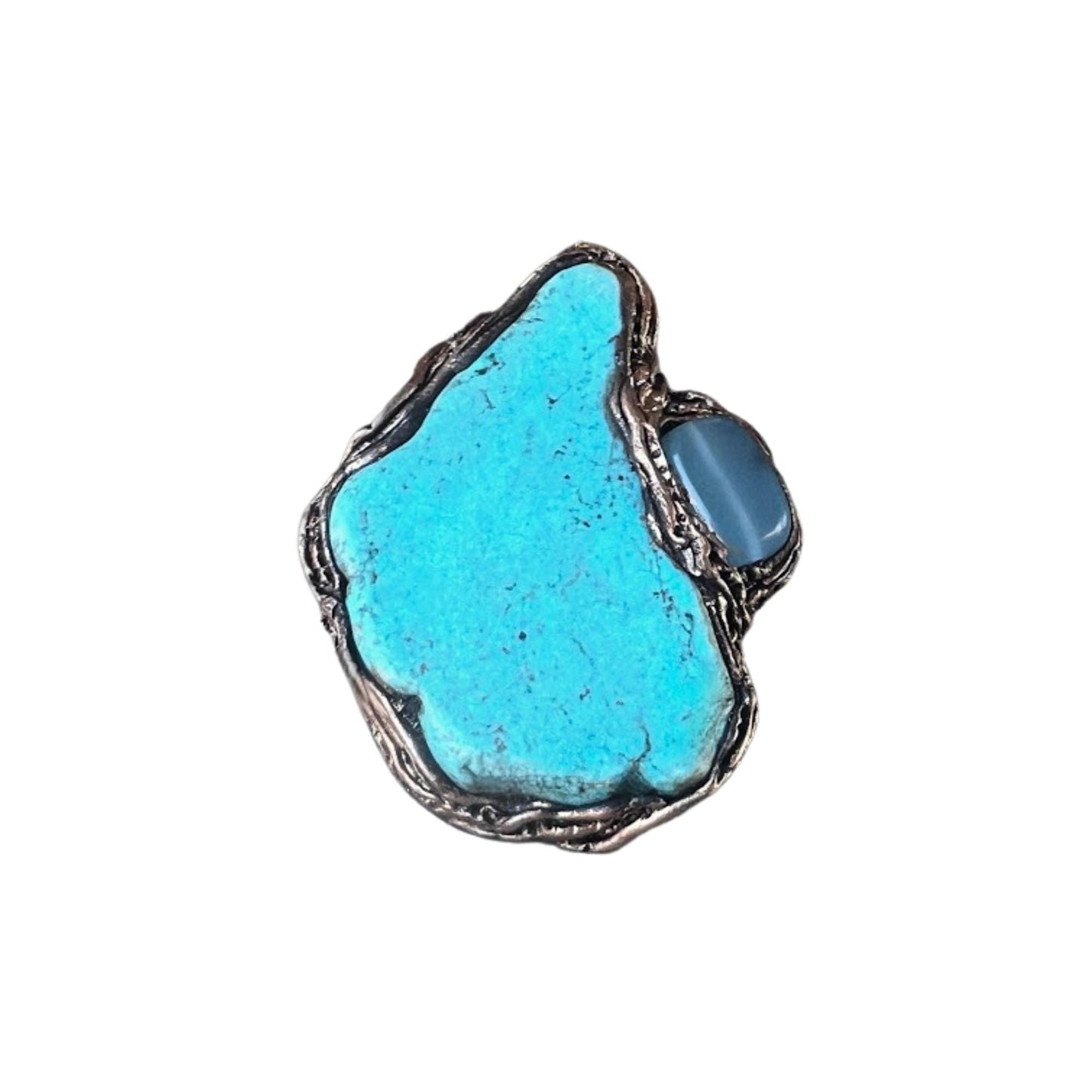 Turquoise Howlite and Chalcedony Large Statement Ring Oversized Cocktail Ring