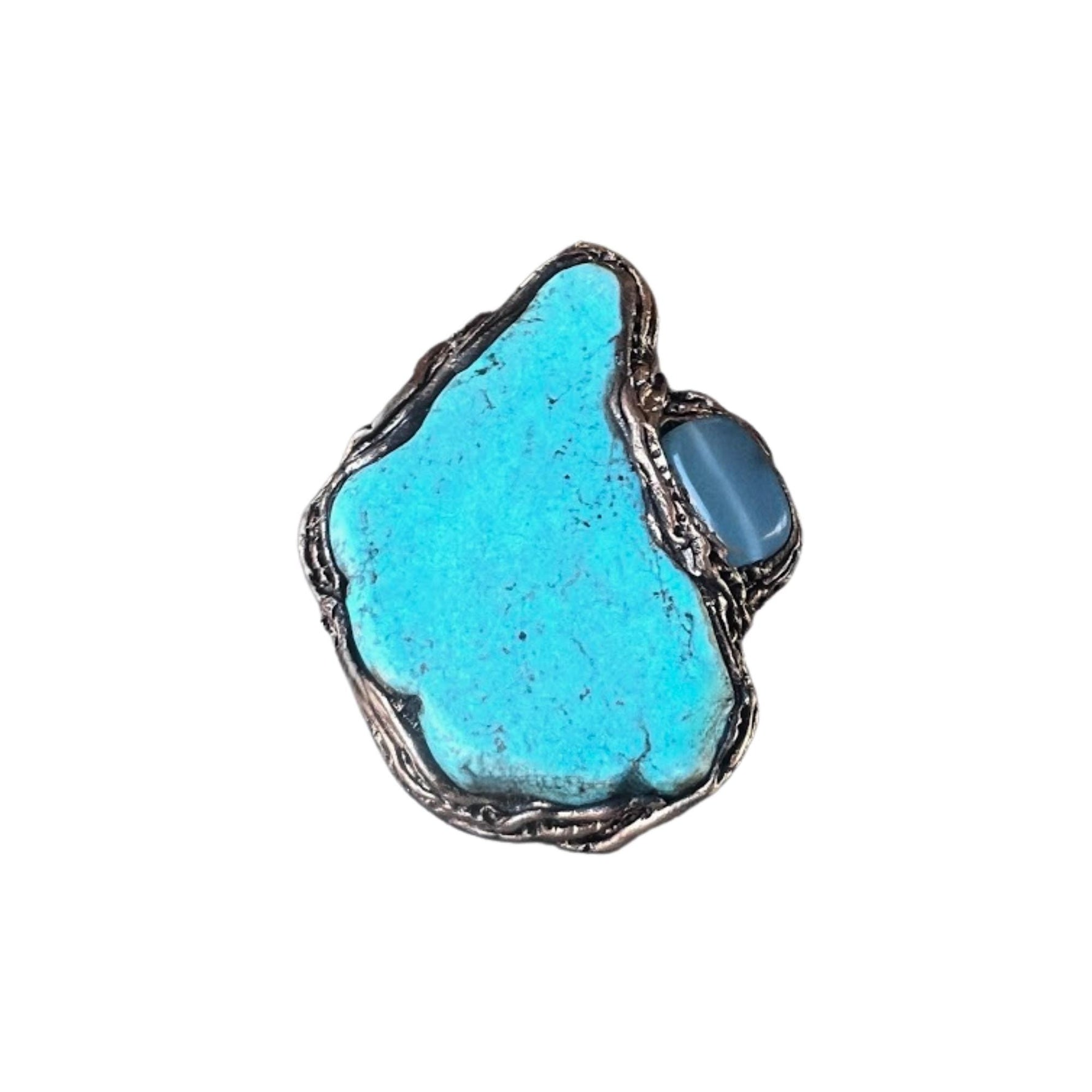 Turquoise Howlite and Chalcedony Large Statement Ring Oversized Cocktail Ring