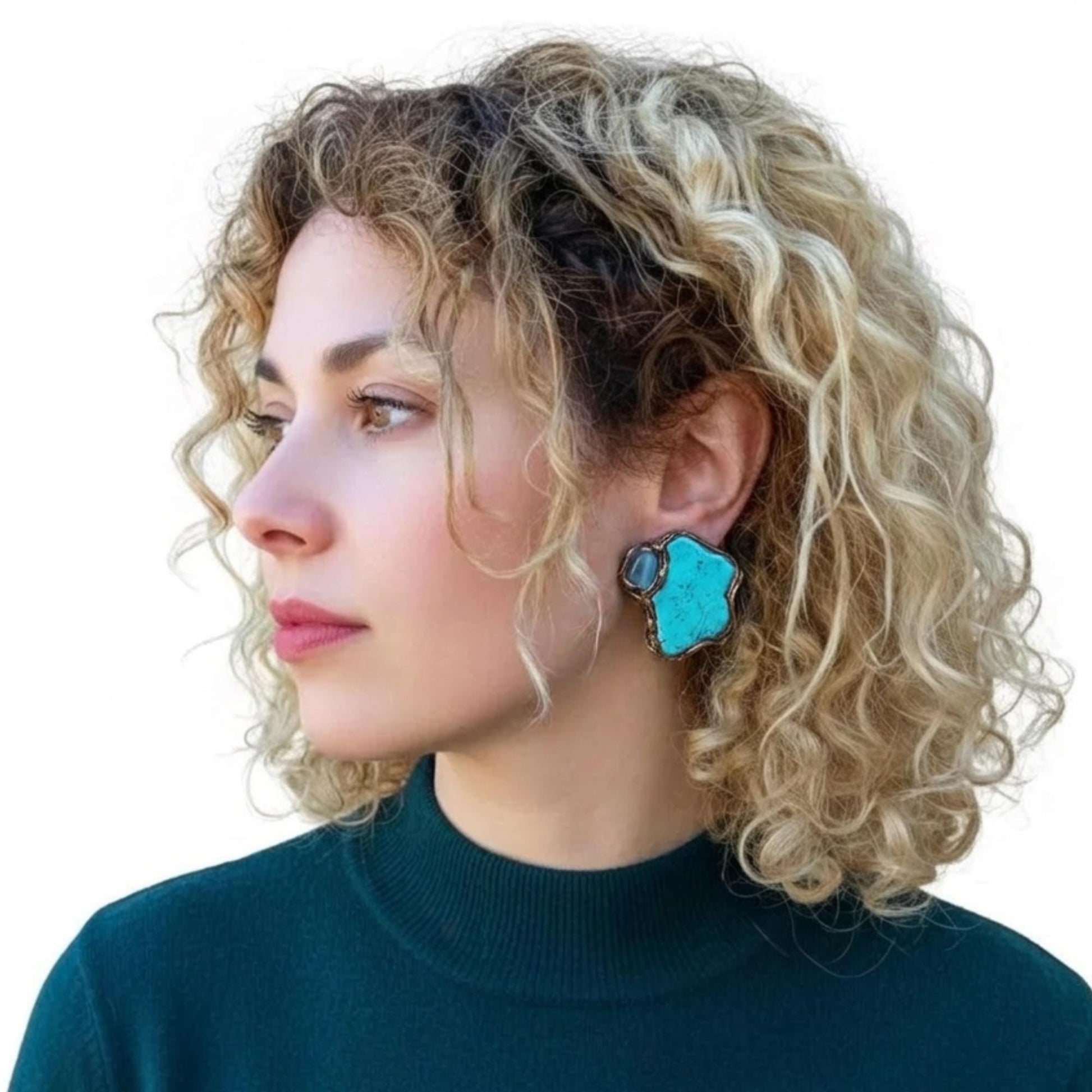 Turquoise Howlite and Chalcedony Large Statement Ring Oversized Cocktail Ring
