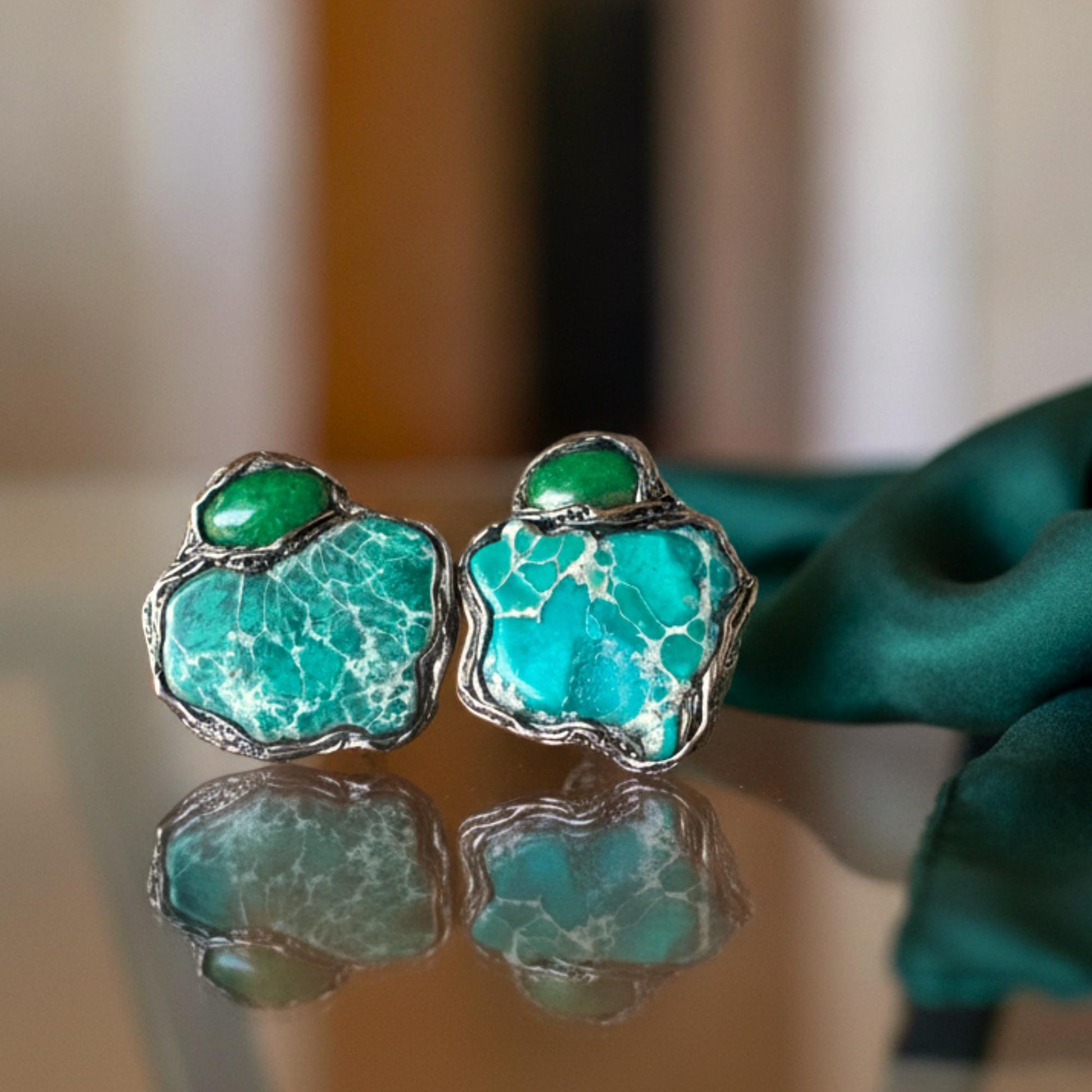 Ocean Jasper and Jadeite Oversized Ring -  Green Chunky Cocktail Ring