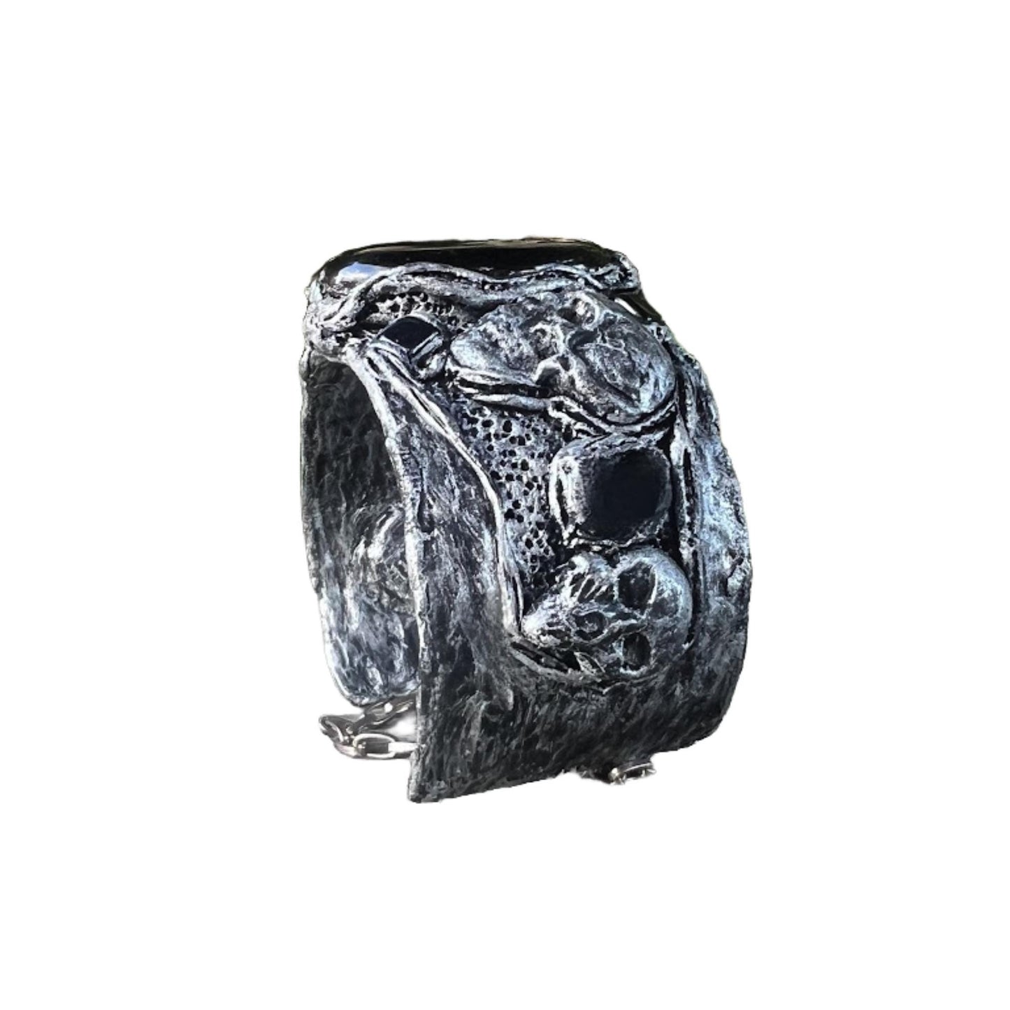 Gothic Skull Wide Cuff Onyx Bracelet -  Unique Gothic Wedding Jewelry