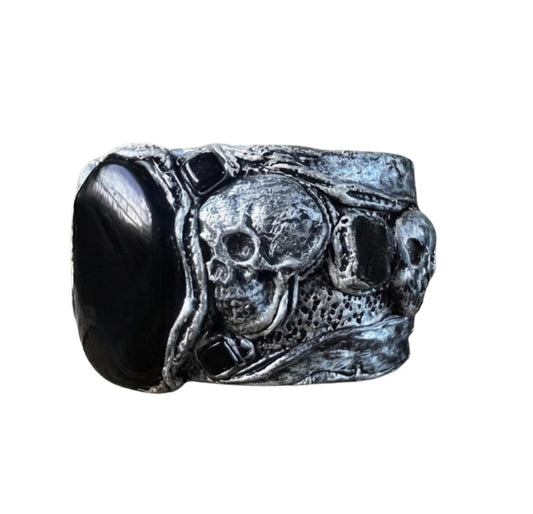 Gothic Skull Wide Cuff Onyx Bracelet -  Unique Gothic Wedding Jewelry