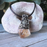Citrine and Pyrite Pendant Necklace -  Good Luck Raw Crystal Amulet