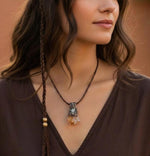 Citrine and Pyrite Pendant Necklace -  Good Luck Raw Crystal Amulet