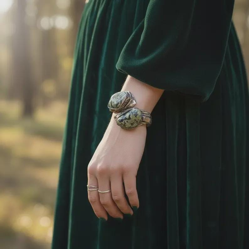 Chunky Green Stone Ring -  Serpentine Fluorite and Aventurine Oversized Cocktail Ring