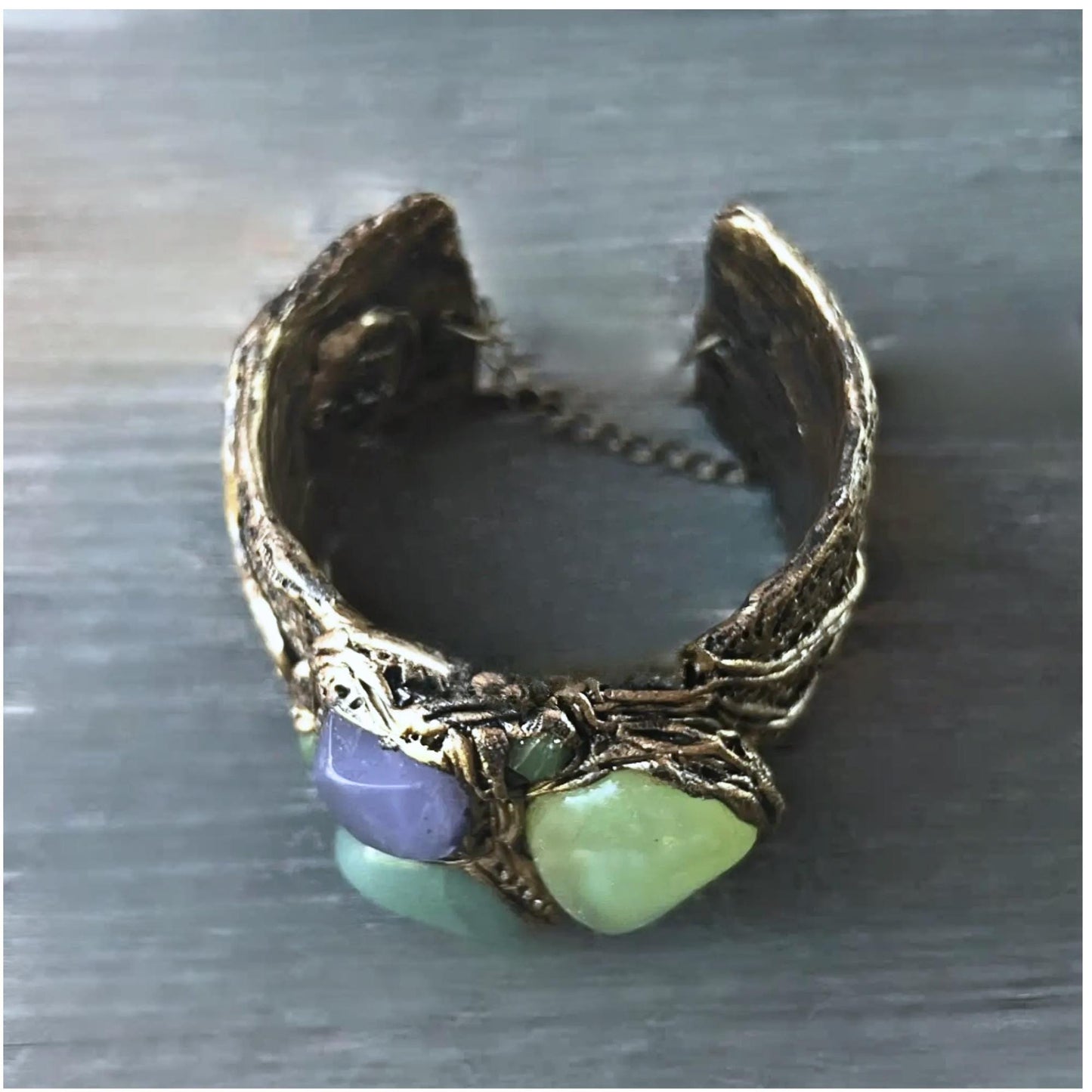 Onyx Chalcedony and Aventurine Wide Cuff Bracelet -  Green Stone Statement Bracelet