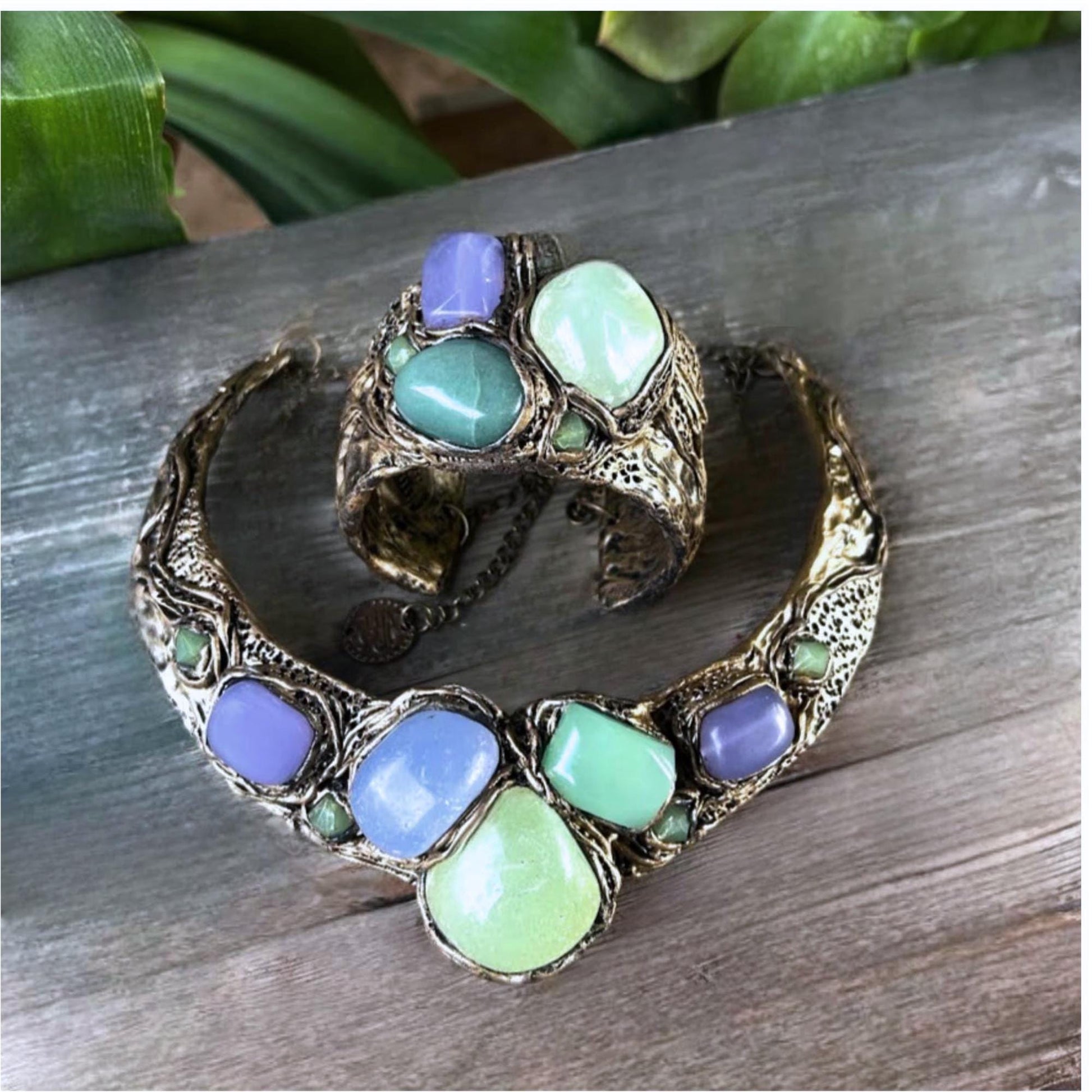 Green Onyx Chrysoprase and Chalcedony Choker Necklace -  Chunky Statement Collar