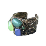 Onyx Chalcedony and Aventurine Wide Cuff Bracelet -  Green Stone Statement Bracelet