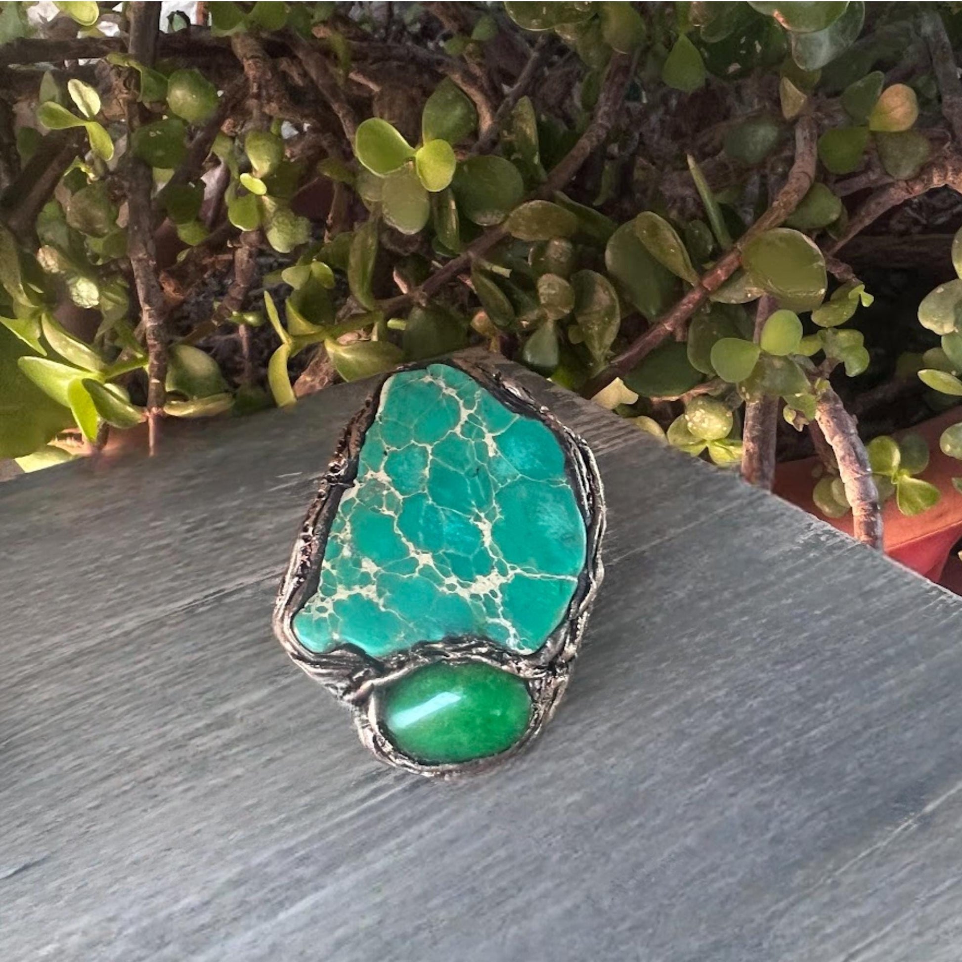 Ocean Jasper and Jadeite Oversized Ring -  Green Chunky Cocktail Ring