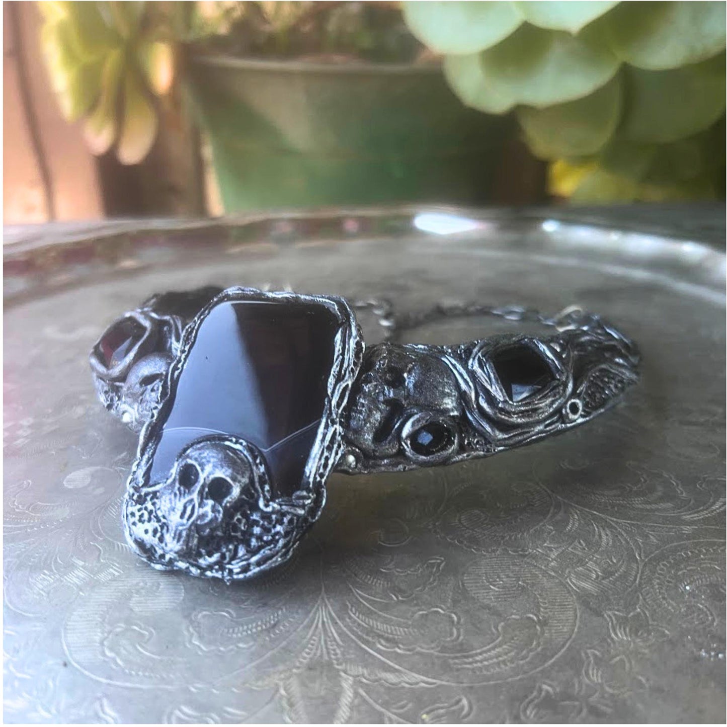 Onyx Skull Choker Necklace -  Gothic Statement Jewelry
