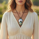 Mother of Pearl Necklace with Abalone and Epidote - Statement Shell Jewelry