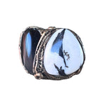 Moonstone Tourmaline and Black Onyx Ring Chunky Cocktail Statement Ring