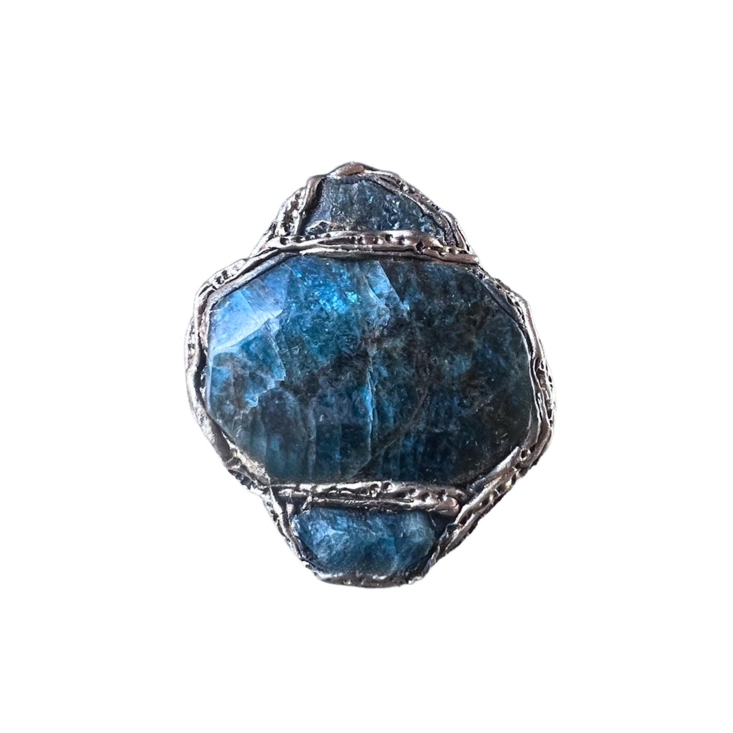 Apatite Raw Crystal Chunky Ring Blue Stone Cocktail Ring