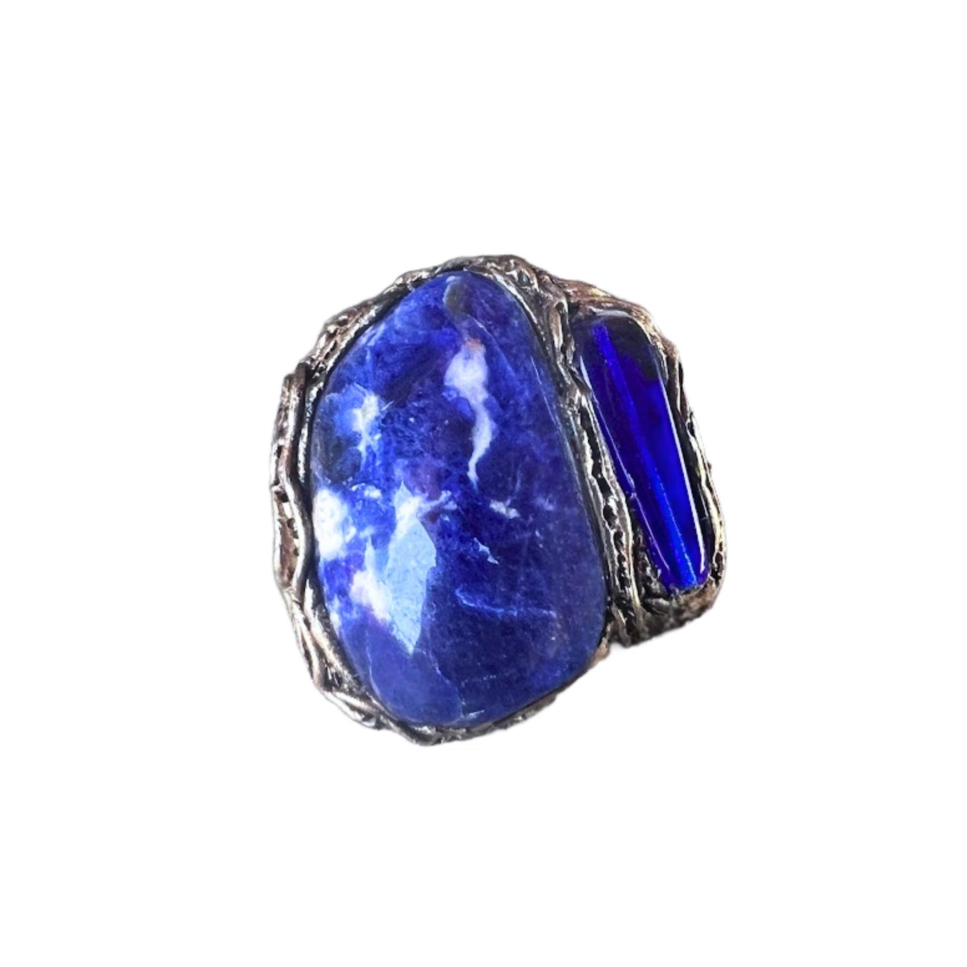 Chunky Sodalite Ring -  Bold Blue Stone Cocktail Jewelry