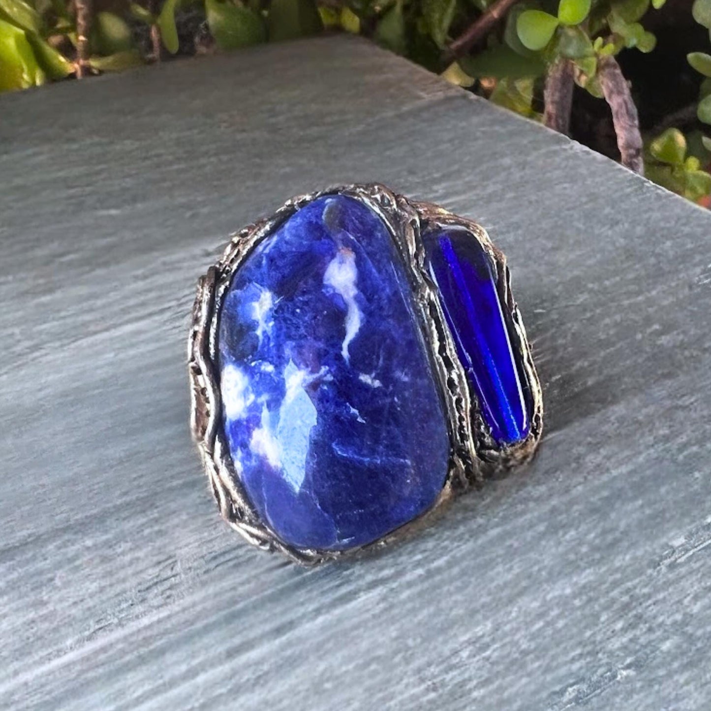 Chunky Sodalite Ring -  Bold Blue Stone Cocktail Jewelry