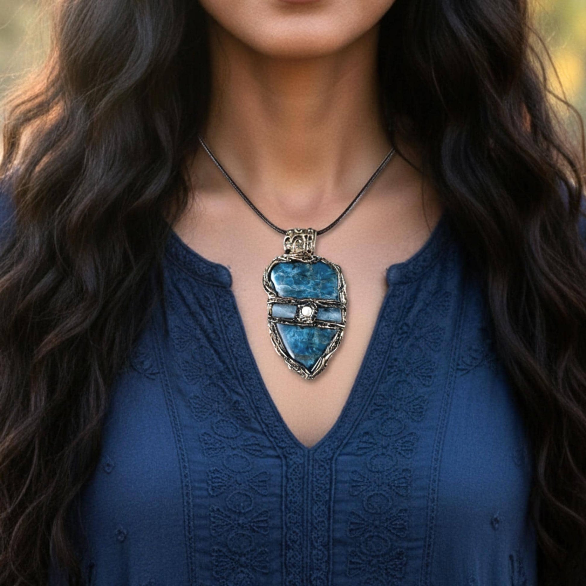 Blue Apatite and Aquamarine Pendant Necklace | Healing Crystal Amulet