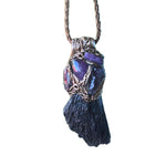 Black Kyanite and Amethyst Pendant Necklace Empath Protection Crystal Amulet