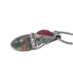 Red Moss Agate and Carnelian Pendant Necklace -  Unique Crystal Amulet