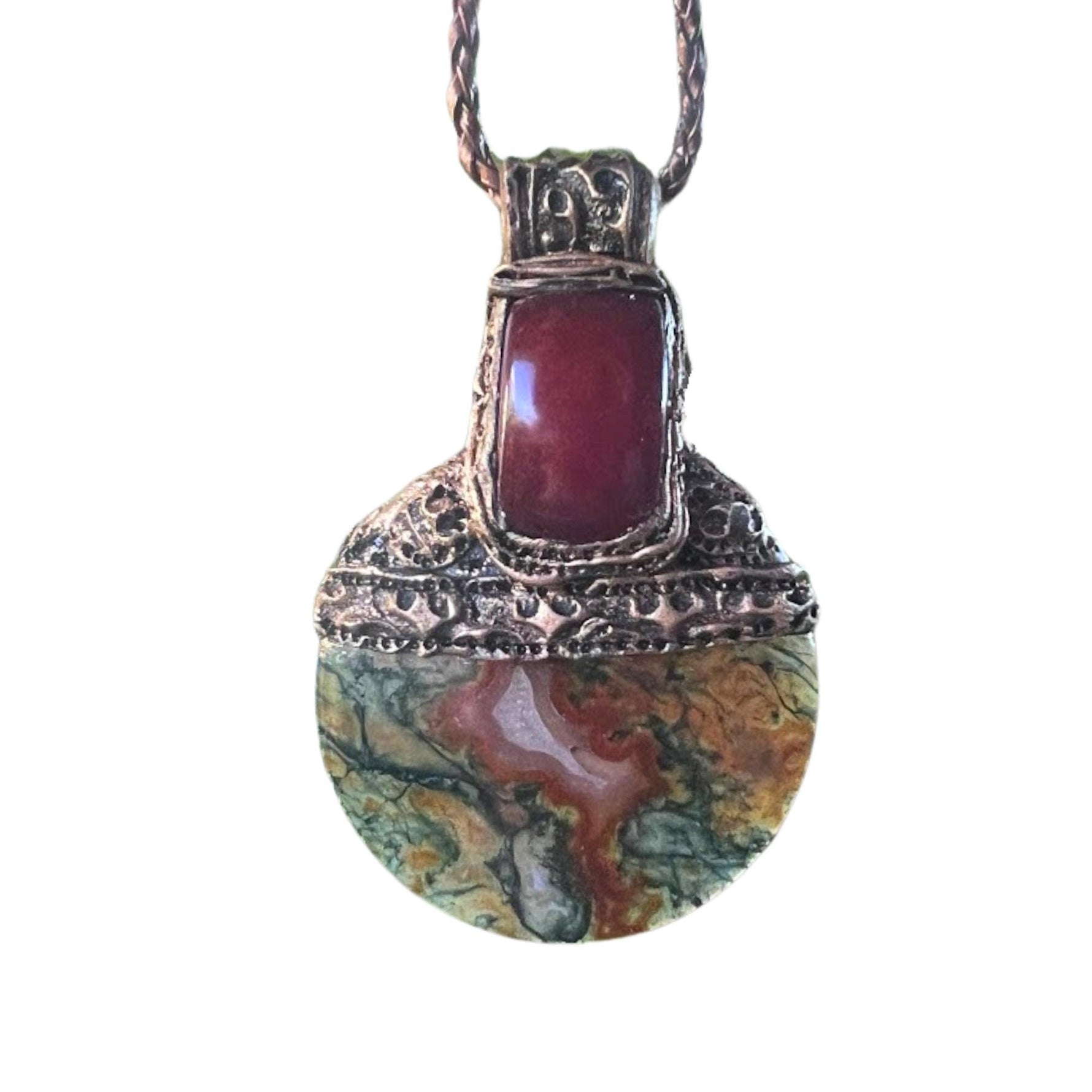 Red Moss Agate and Carnelian Pendant Necklace -  Unique Crystal Amulet
