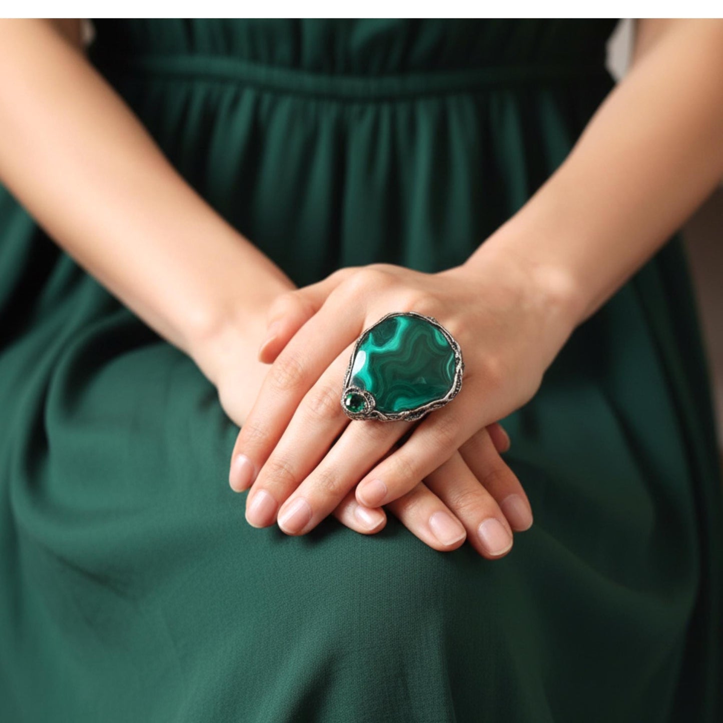 Malachite Green Stone Ring Statement Huge Big Cocktail Ring