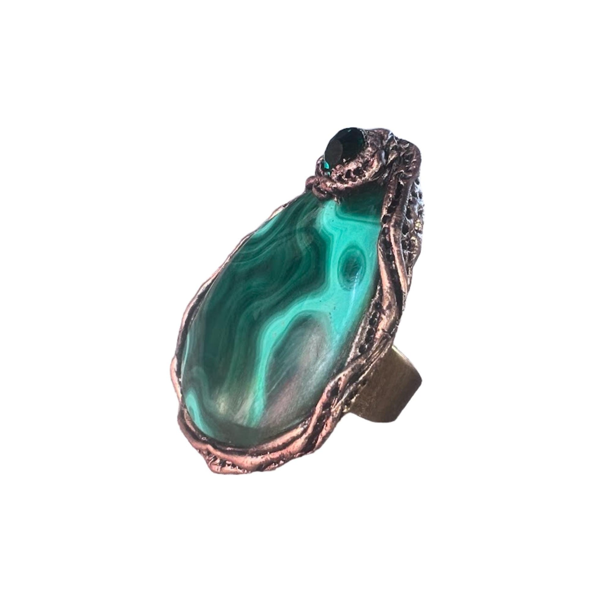 Malachite Green Stone Ring Statement Huge Big Cocktail Ring