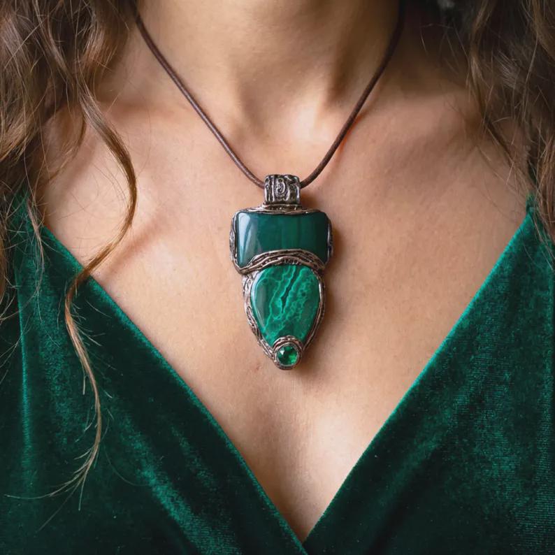 Malachite Green Stone Ring Statement Huge Big Cocktail Ring
