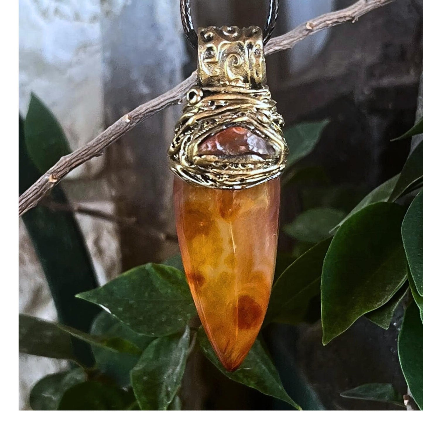 Carnelian Pendant Crystal Point Amulet Necklace