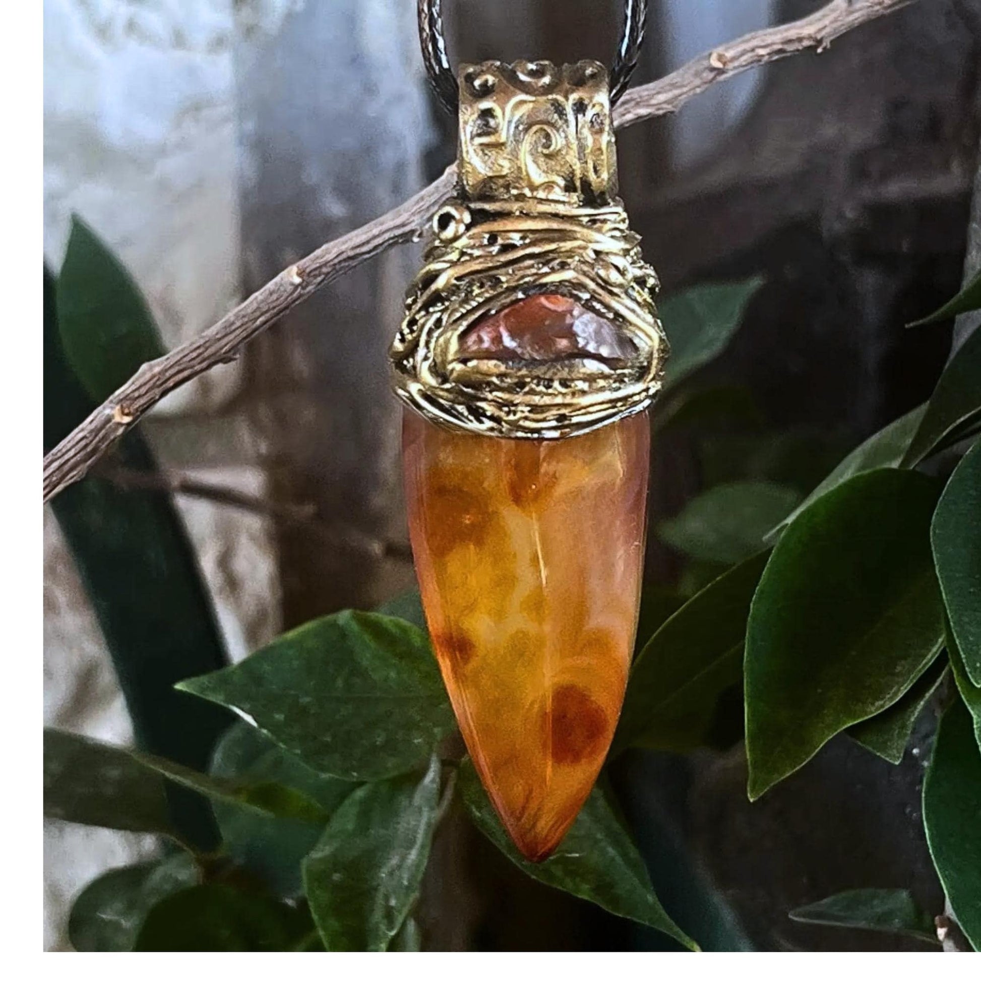 Carnelian Pendant Crystal Point Amulet Necklace