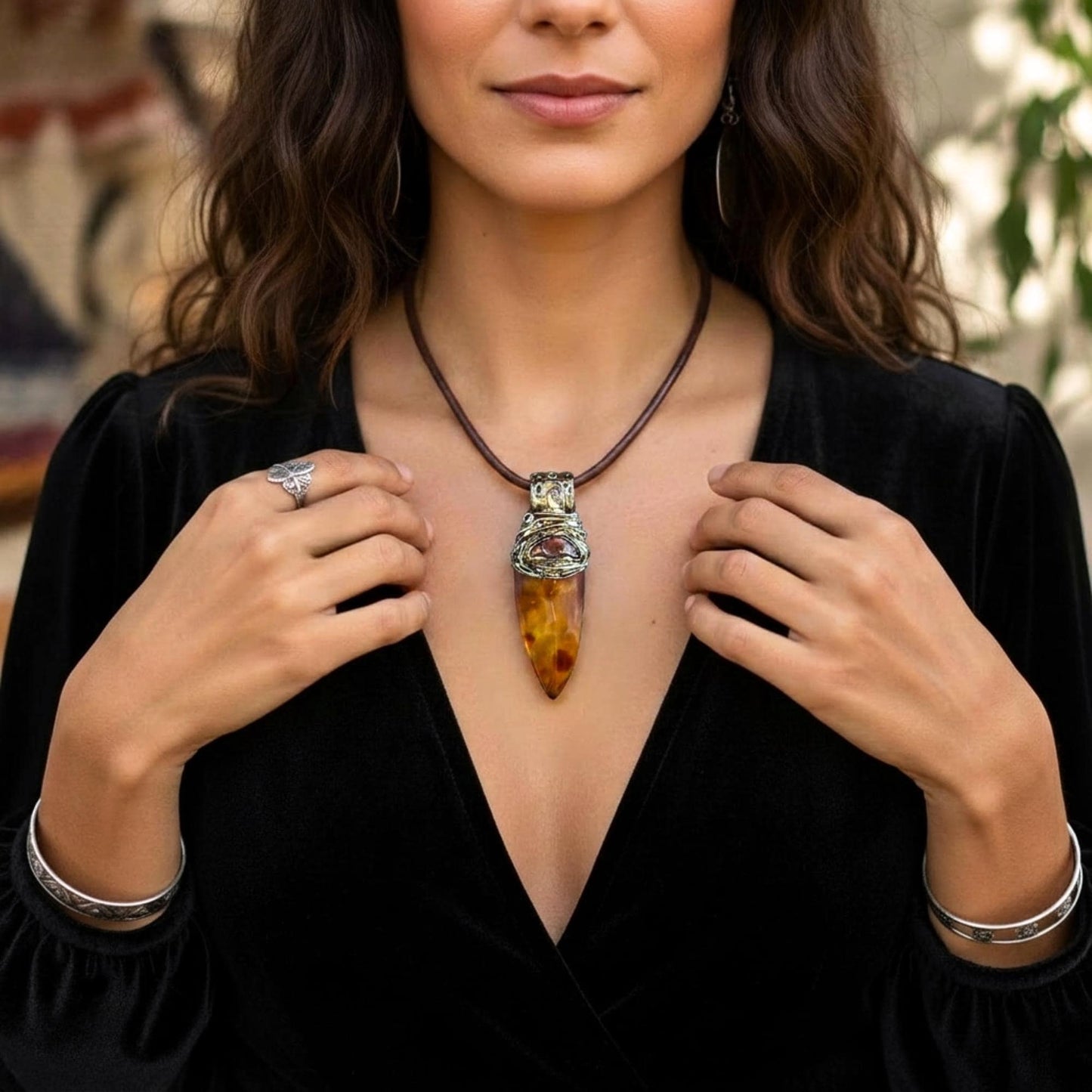 Carnelian Pendant Crystal Point Amulet Necklace