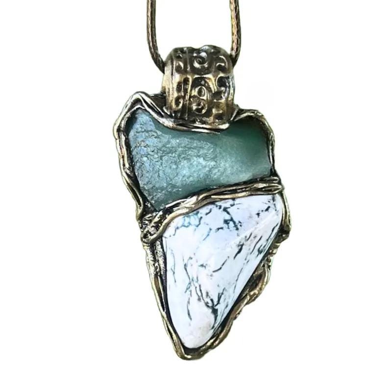 Green Aventurine and Tree Agate Crystal Pendant Necklace -  Large Healing Stone Amulet