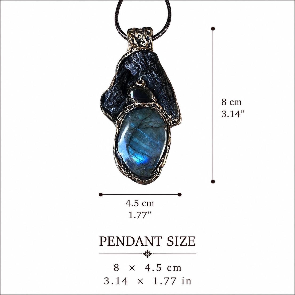 Labradorite Black Kyanite and Hematite Pendant Necklace -  Empath Protection Amulet