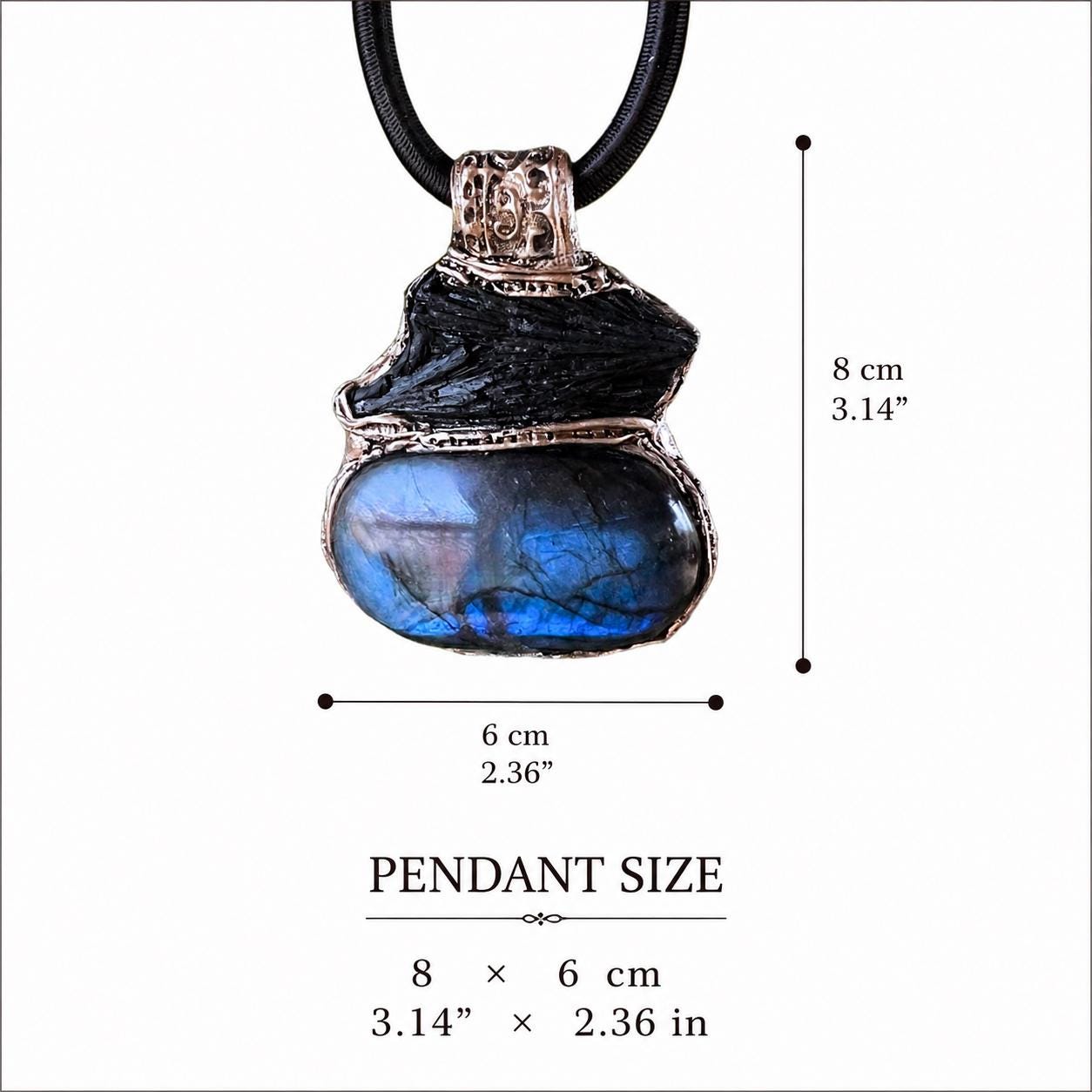 Labradorite and Black Kyanite Choker Necklace -  Large Stone Protection Amulet