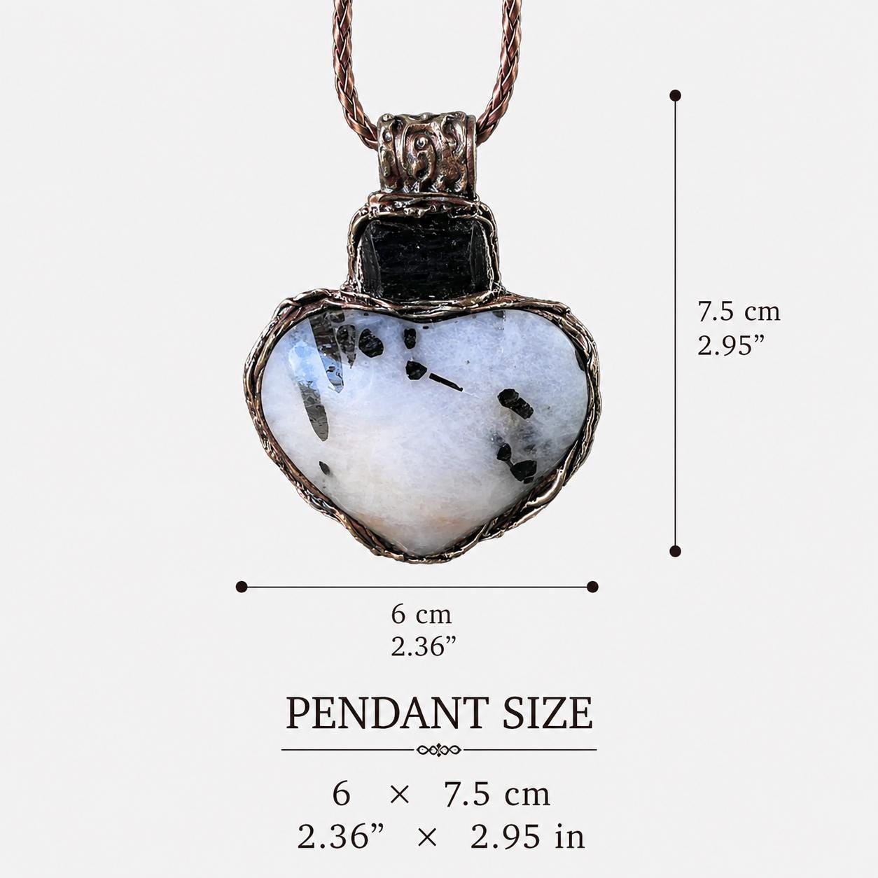 Moonstone and Tourmaline Heart Necklace  Large Statement Pendant -  Empath Protection Crystal Amulet