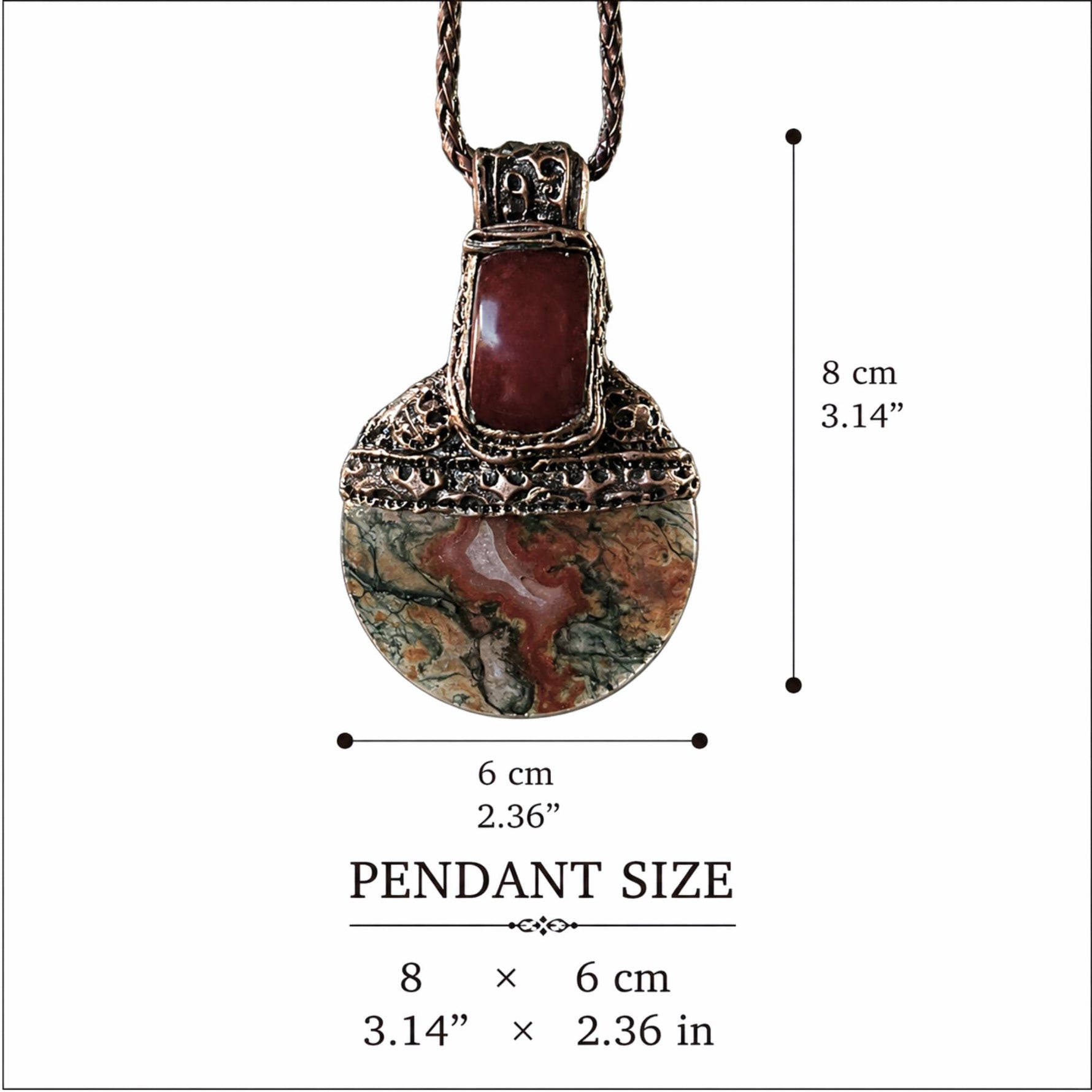Red Moss Agate and Carnelian Pendant Necklace -  Unique Crystal Amulet